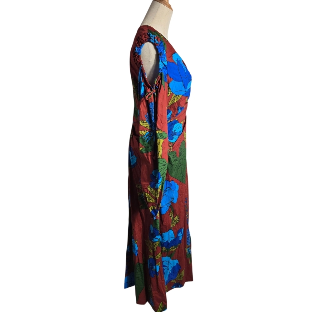 Farm Rio Anthropologie Floral V-Neck Maxi Dress - Red and Blue NWT - Picture 3 of 9